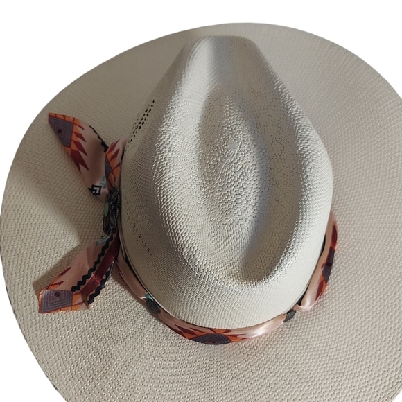 Stone Spirit Western Ivory Straw Cowgirl Hat Turquoise Concho Size M main image 7